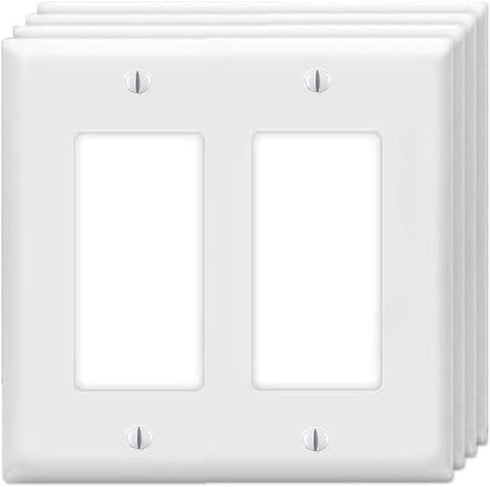 Decorator Wall Plates 2-Gang Switch Outlet Electrical Cover Pate Unbreakable Thermoplastic Faceplate for Light Receptacle Outlet Switch, White (4 ...
