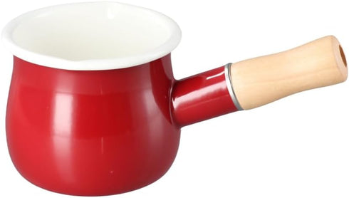 500ML Home Enamel Milk Pan With Wooden Handle, Small Enamel Saucepan Butter Warmer Cookware Pan Sauce Pan Kitchen Tool...