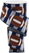 Craig Bachman 2.5" Footballs On Stripe Ribbon: Silver & Navy (10 Yards) for Gift Wrapping, Football Theme, Sports Wired Ribbon, Bow, DIY Crafting...