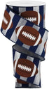 Craig Bachman 2.5" Footballs On Stripe Ribbon: Silver & Navy (10 Yards) for Gift Wrapping, Football Theme, Sports Wired Ribbon, Bow, DIY Crafting...