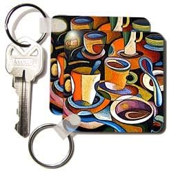3dRose Cups Poster Mugs Coffee Spoon Abstract Colorful Key Chains, Set of 2 (kc_21126_1)...