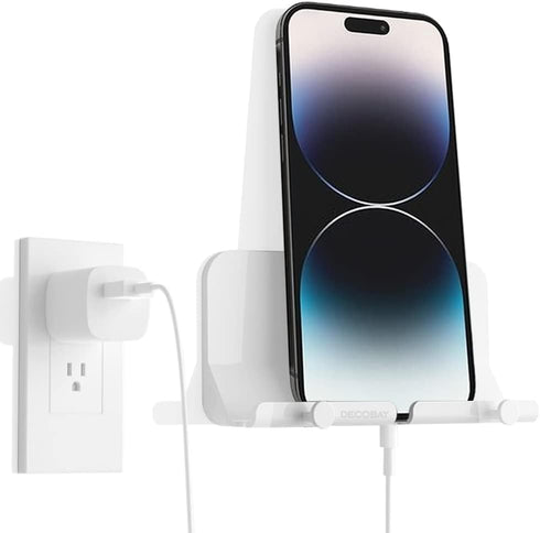 D2 Wall Mount Phone Holder, Hands Free Phone Holder with Adhesive and Data Cable Receiving Hole for Shower, Charging, RV, Compatible with iPhone, ...
