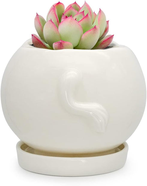 GeLive White Cow Ceramic Succulent Planter Tabletop Animal Plant Pot with Drainage Tray Indoor Cow Stuff Pen Pencil Brush Holder Desk Organizer De...