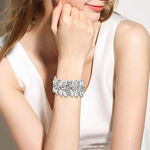 EVER FAITH Women's Stretch Bracelet Marquise Crystal Art Deco Hand Chain Wedding Bridal Jewelry...