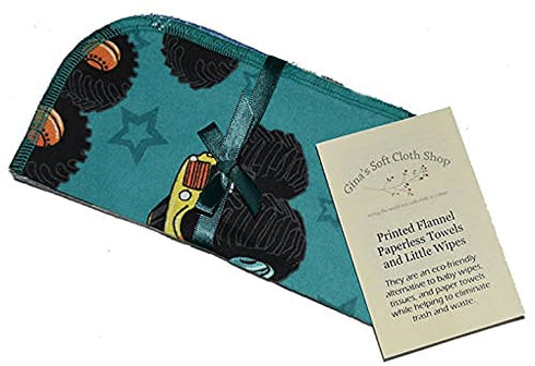 Gina's Soft Cloth Shop 1 Ply Printed Flannel Little Wipes 8x8 Inches Set of 5 Zoom Zoom- Proudly Made in the USA!...