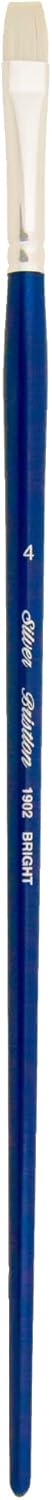 Silver Brush Limited 19024 Bristlon Bright Brush for Acrylic and Oil Painting, Size 4, Long Handle...