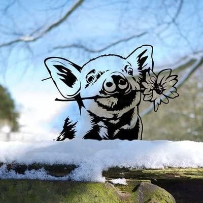 Outdoor Metal Art Funny Peeping Animal Statue Stakes Fence Landscape for Yard Garden Decor Animal Silhouette Ornaments (Pig)...