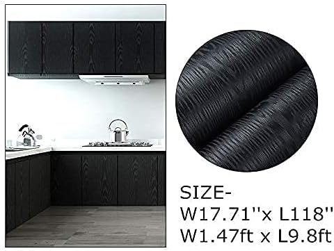17.7"x118" Black Wallpaper Wood Peel and Stick Wood Contact Paper Black Wallpaper Wood Black Contact Paper Self Adhesive Wallpaper For Wall Counte...