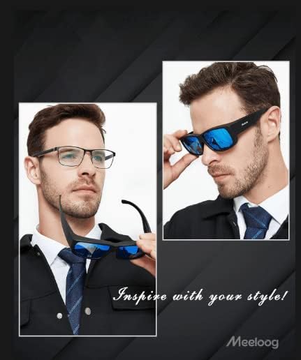 Meeloog Polarized Fit Over Glasses Sunglasses For Men, Rectangle Wrap Around Sun Glasses for Driving Riding Fishing MST0006...
