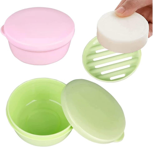 Portable Round Soap Dishes, Plastic Travel Soap Holder Case,Soap Container with Lid Leak-Proof Drain,Soap Box for Home Traveling Outdoor Hiking Ca...