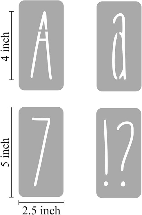 4 Inch Alphabet Letter Stencils for Painting - 70 Pack Letter and Number Stencil Templates with Signs for Painting on Wood, Reusable Skinny Letter...