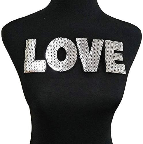 3 Pcs Silver Series Sequin Letter Embroidery Patch/Red Love Wing Patch/Silver BigMouth Patch Patch Garment DIY Decoration Accessories(Silvery)...