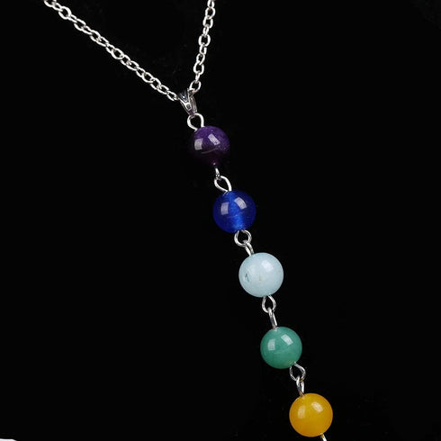 COLORFUL BLING 7 Chakra Lava Natural Stone Rock Gemstone Beads Yoga Reiki Healing Crystals Energy Balancing Necklace with Earrings Bracelet Jewelr...