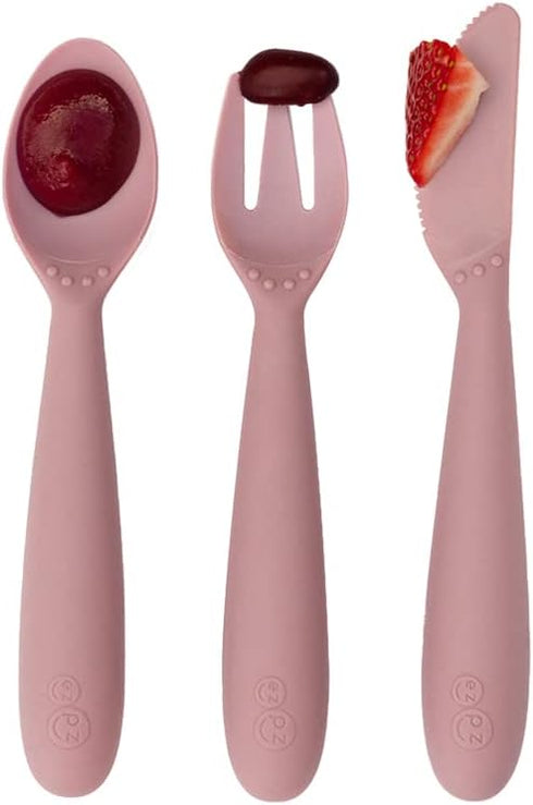 ezpz Happy Utensils - 24 Months+ (Blush) - BPA Free Toddler Utensils - Fork, Spoon and Knife for Toddlers and Preschoolers - Kids Utensils for Sel...