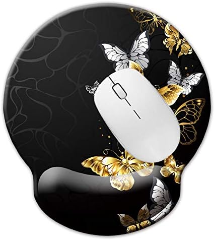 Memory Foam Wrist Support Mouse Pad Comfortable Padded Wrist Mousepads 9in X10in Desktop Notebook Mouse Mat (Silver Golden Butterfly foam)...