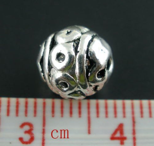 40pc Antique Silver Bali Style Carved Spacer Beads 8mm Beading Supplies...