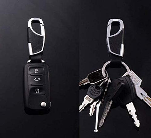 2PCS Stainless Steel Key Chain with Leather Heavy Duty Home Office Car Keychain with Key Ring Key Holder for Men and Women-Brown & Black...