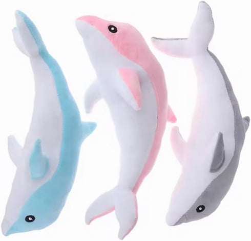 3 Pieces, Dolphin Filled Animal Plush Pillow, Super Soft Doll, Ocean Animal Plush Toy for Boys and Girls as a Sleeping mat Gift, (Blue, Pink, Gray...