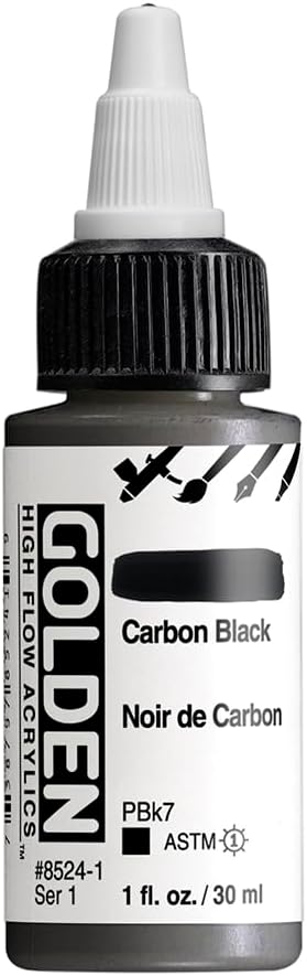 GOLDEN High Flow Acrylics, Carbon Black, 1 fl. oz. / 30 ml Bottle...