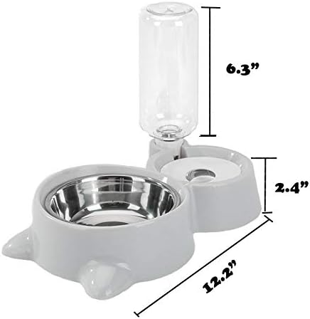 Love Dream Double Dog Cat Bowls, Pets Water and Food Bowl Set with Detachable Stainless Steel Bowl, Automatic Water Dispenser Bottle No-Spill Pet ...