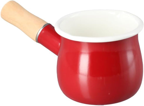 500ML Home Enamel Milk Pan With Wooden Handle, Small Enamel Saucepan Butter Warmer Cookware Pan Sauce Pan Kitchen Tool...