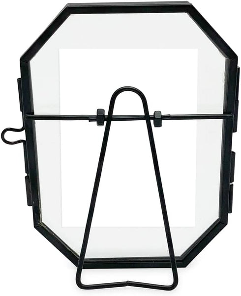 Isaac Jacobs 3.5x5 Vintage Style Octagon Brass & Glass, Metal Floating Picture Frame with Locket Closure (Vertical), Tabletop Display, (Fits up to...
