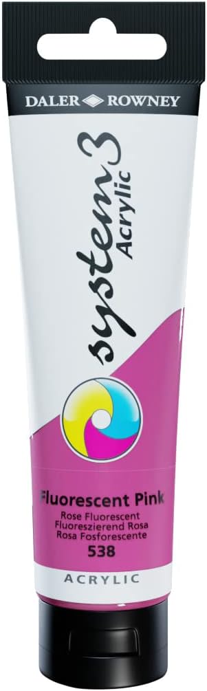 Daler Rowney System3 Fluorescent Pink 150ml Acrylic Paint Tube - Acrylic Painting Supplies for Artists and Students - Artist Paint for Murals Canv...