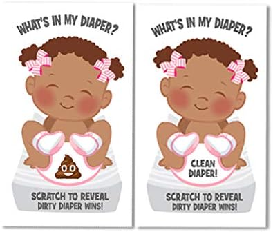 Girl - What's In My Diaper Baby Shower Scratch Off Game | African American | 24 Cards - 1 Winner | Baby Shower Games | Baby Shower Prizes | Door P...