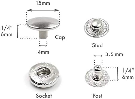 CRAFTMEMORE 50 Sets Gun Metal Black Snap Buttons S-Spring Socket Popper Fasteners for Jacket Bag Closures #831 VT8 (15mm (0.59"))...