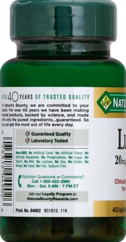 Nature's Bounty Lutein Pills, Eye Health Supplements and Vitamins, Support Vision Health, 20 mg, 40 Softgels...