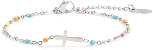 UILZ Dainty Beads Cross Bracelet for Women 18K Gold Plated Minimalist Bead Cross Bracelet Christian Bracelet Gifts Religious Cross Jewelry for Rel...