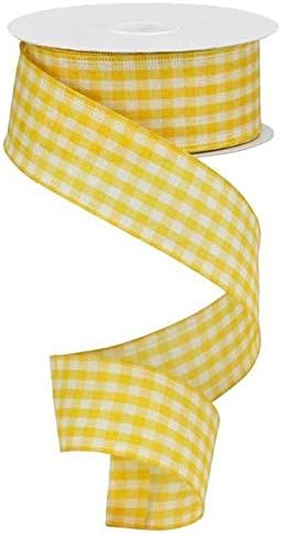 Primitive Gingham Check Wired Edge Ribbon, 10 Yards (Mustard, Ivory, 1.5 Inches)...