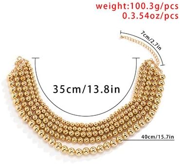 COLORFUL BLING Exaggerated Layered Beads Pendant Chunky Gold Chain Chunky Bib Statement Choker Stackable Strand Necklace for Women Hip Hop Jewelry...