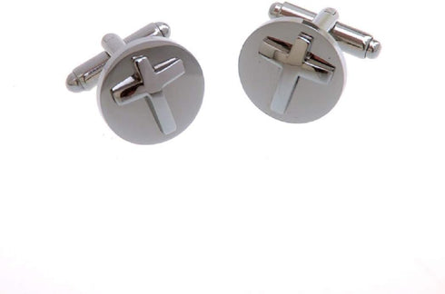 Cross Round Raised Pair Cufflinks in a Presentation Gift Box & Polishing Cloth...