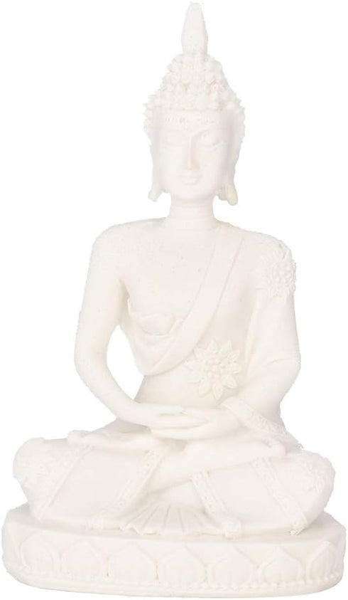 AUNMAS Buddha Meditation Statue, Small Sitting Sandstone Carving Harmonious Figurine for Home Office Desktop Decoration, White 4.3Inch...