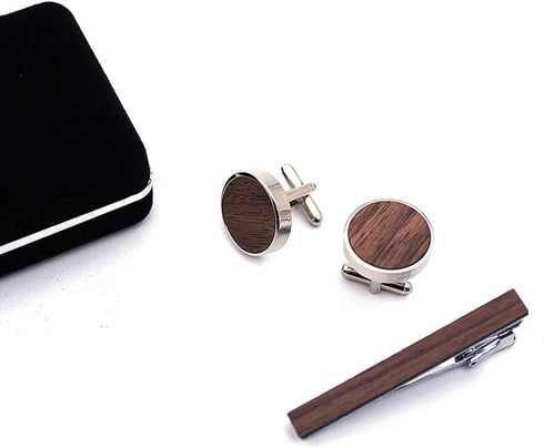 Fomissky Walnut Men's Cuff Links Tie Clip Set with Gifts Box, Personalized Wooden Cufflinks Tie Pin Business Wedding Accessories...