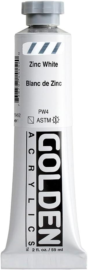 Heavy Body Acrylics by GOLDEN, Zinc White, 2 fl. oz. Tube, Professional Acrylic Paint, Semi-Transparent...