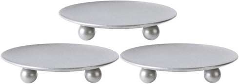 Scwhousi Silver Iron Plate Candle Holder, Decorative Iron Pillar Candle Holder, Set of 3,Candle Stand for Wax Candles...
