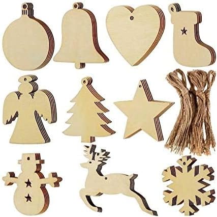 DIY MDF Laser Cutout of Snowflake, Dear, Bell, Tree, Heart Socks, Star Snowman & Small Threads for Christmas Decoration - Set of 30...