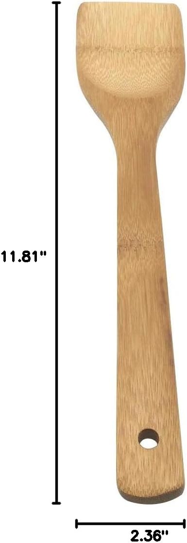 11.8-Inch Natural Wood Turners Bamboo Utensil Kitchen Wooden Cooking Tools Spoon Spatula Cooking, Stir Fry and Mixing, essential Tools (Straight l...