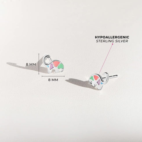 925 Sterling Silver Petite Multicolor Enamel Dinosaur Stud Earrings for Little Girls and Preteens 10mm - Dainty Dinosaur Earrings for Girls - Enam...