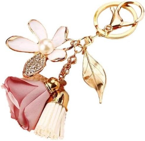 Flower Keychain Rhinestone Tassel Leaf Key Ring Women Wallet Bag Pendant Charms Girl heart flower tassel keychain car keychain female metal bag pe...