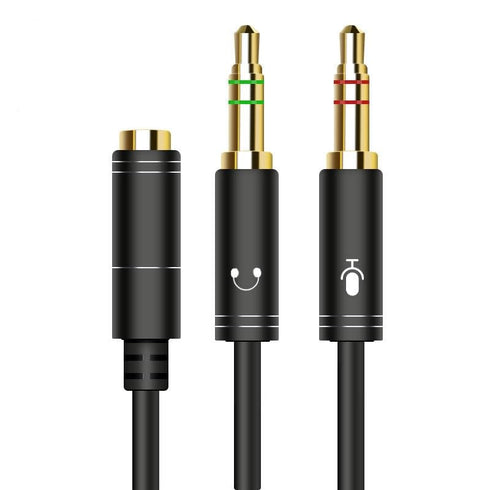 Headphone Splitter Cable for Computer, 3.5mm Female to 2 Dual Male Headphone Microphone Y Splitter Cable 0.3M 1FT (Black)......