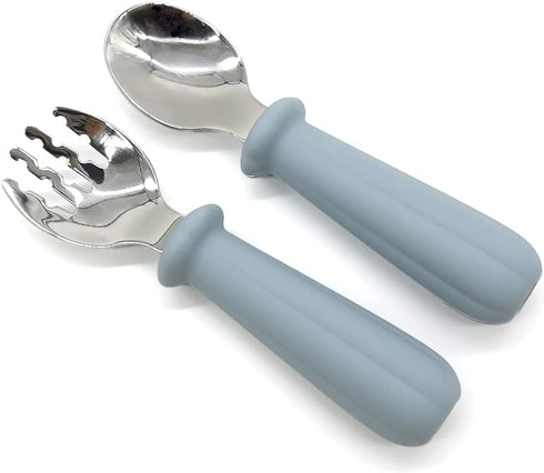 Baby Spoons Self Feeding, Stainless Steel Baby Silverware with BPA Free | Set of 2| Blue and Pink...