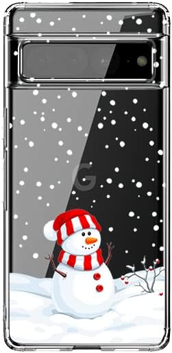 Blingy's for Google Pixel 7 Pro Case, Cute Winter Snowman Style with Snowflake Pattern Holiday Christmas Design Transparent Soft TPU Protective Cl...