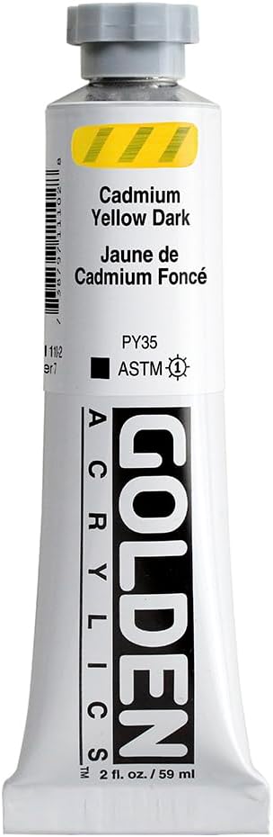 Heavy Body Acrylics by GOLDEN, Cadmium Yellow Dark, 2 fl. oz. Tube, Professional Acrylic Paint, Opaque...