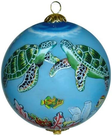 Collectible Handpainted Kissing Turtles and Dolphins Aloha Hawaii Ornament NKD/H...