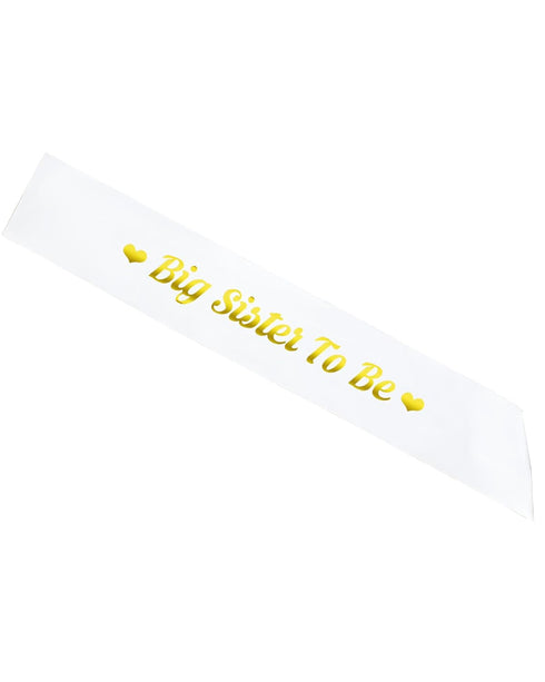 Big Sister to be Sash, White Satin with Gold Font with Heart, Best Baby Shower Decorations Gifts, Neutral Twins Children (Short Style)...