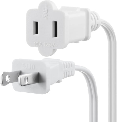 US AC Power Extension Cable Cord SPT-2 16AWG/2C 125V 13A 2-Prong Polarized Male to Female Extension Cord for NEMA 1-15P to NEMA 1-15R (10 ft, Whit...