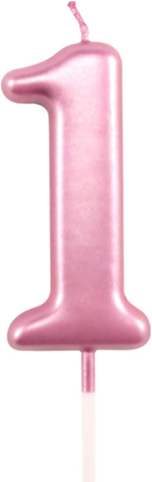1st Birthday Candle First Year Pink Happy Birthday Number One Candles for Cake Topper Decoration for Party Kids Adults Numeral 1 10 100 11 21 16 1...